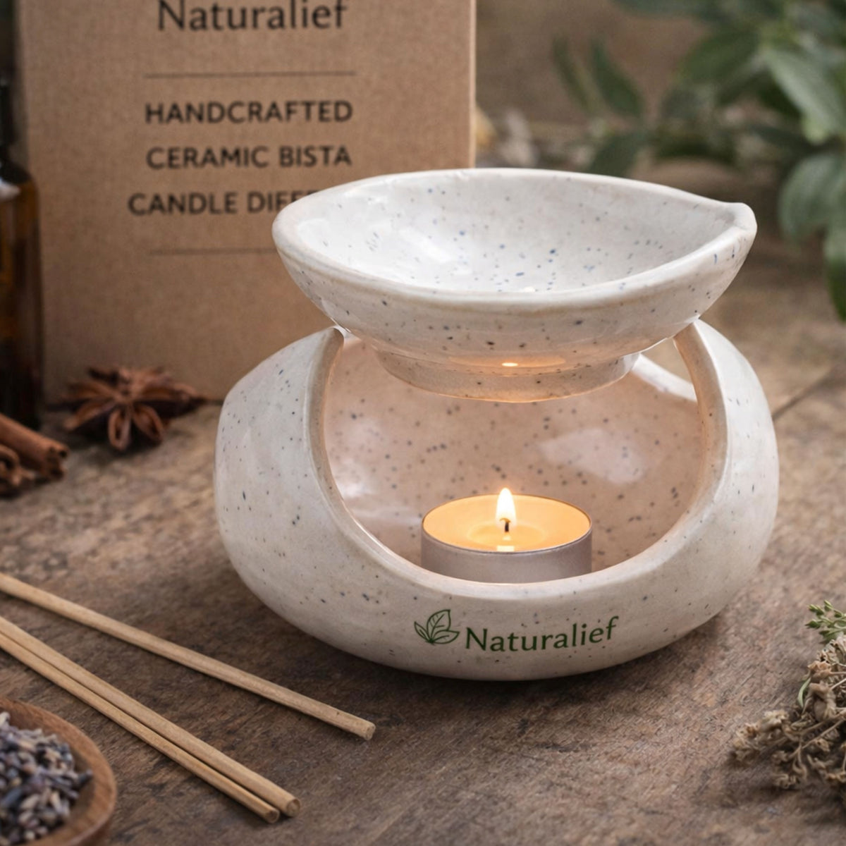 Naturalief Vista Ceramic aroma diffuser with 2 tea lights | Perfect for Home Décor & Relaxation | Air Freshener for Home, Bedroom, Yoga & Office| Aroma oil Diffuser| Assorted color