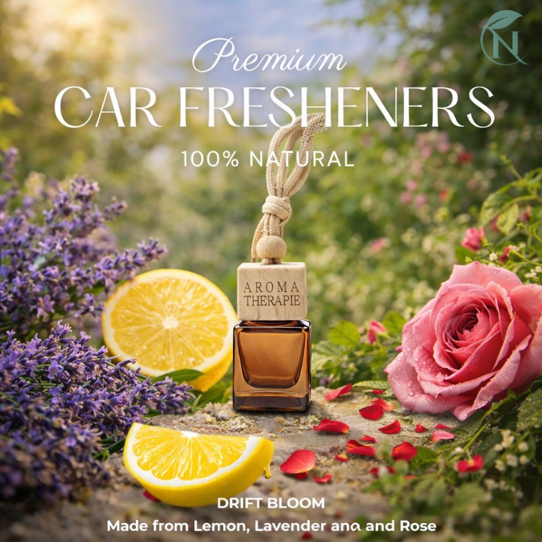 Naturalief Drift Bloom Car Freshener | Essential Oils | Alcohol-Free | Cuboid Glass Bottle