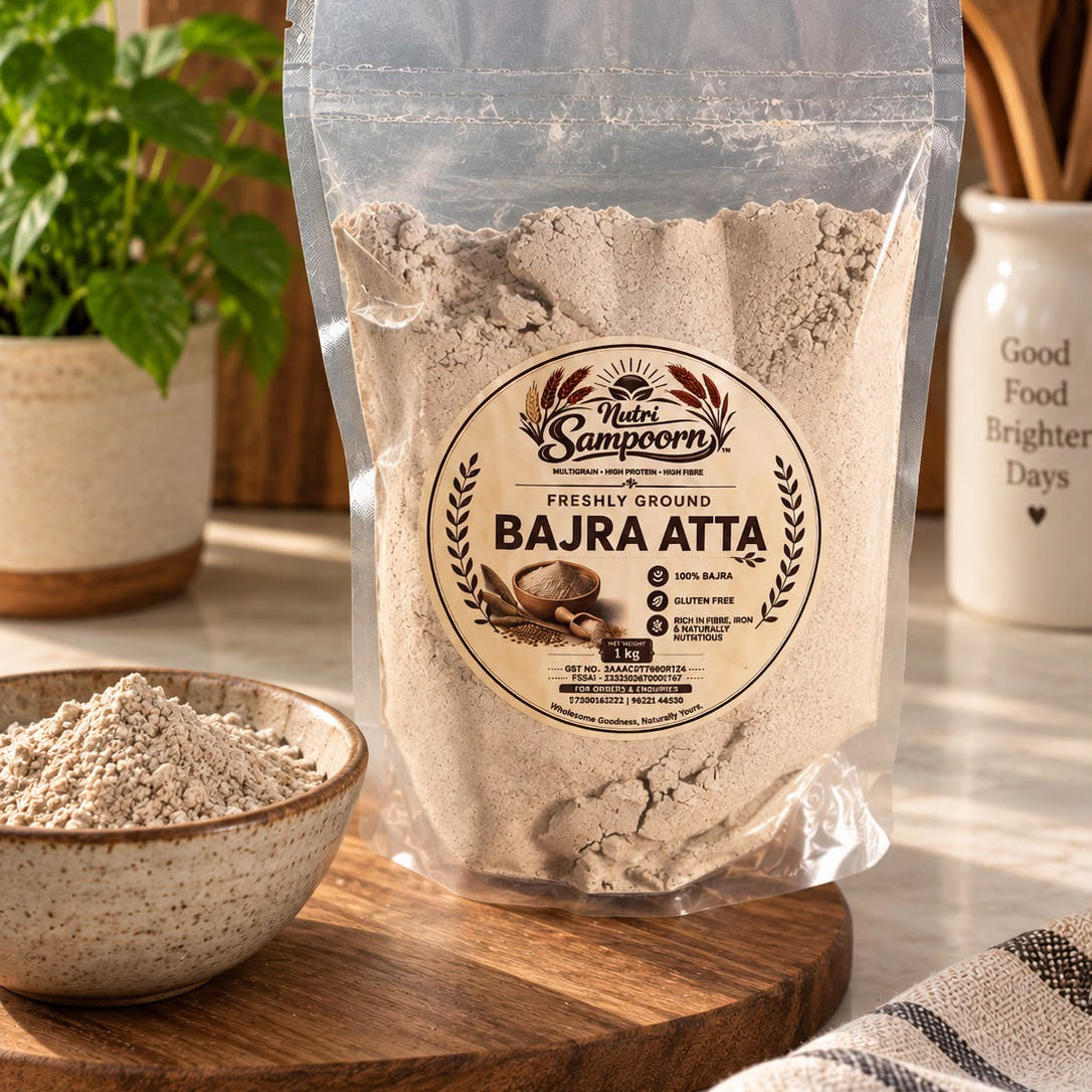 NutriSampoorn Bajra Flour (Pearl Millet) - Freshly Ground, Naturally Gluten-Free High-Fibre Flour