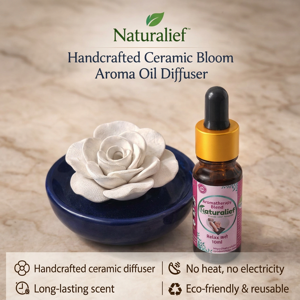 Naturalief Ceramic Flower Diffuser with 10 ml Relax karo blend
