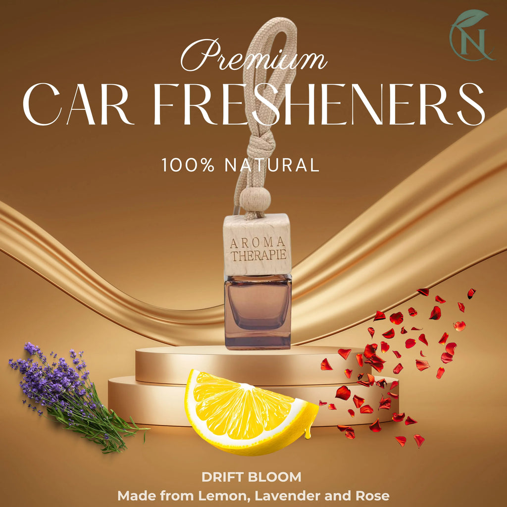 Naturalief Drift Bloom Car Freshener | Essential Oils | Alcohol-Free | Cuboid Glass Bottle
