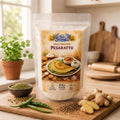 Nari Sampooran High Protein Pesarattu package on a wooden surface with ingredients in the background