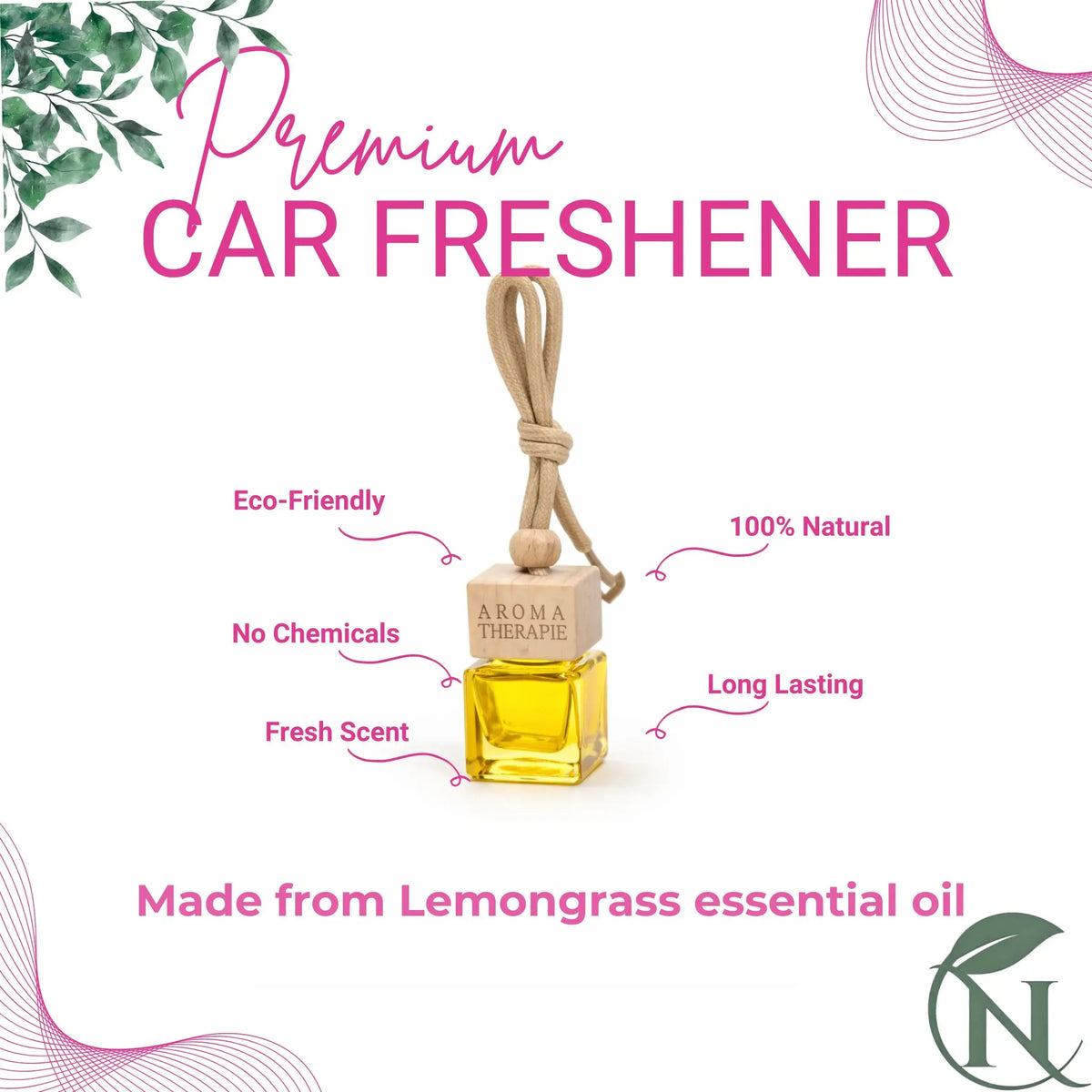 Naturalief  Lemongrass Car Freshener |Essential Oil Blend | Wooden Diffuser Hanging Pod | Modern Cube Elegance