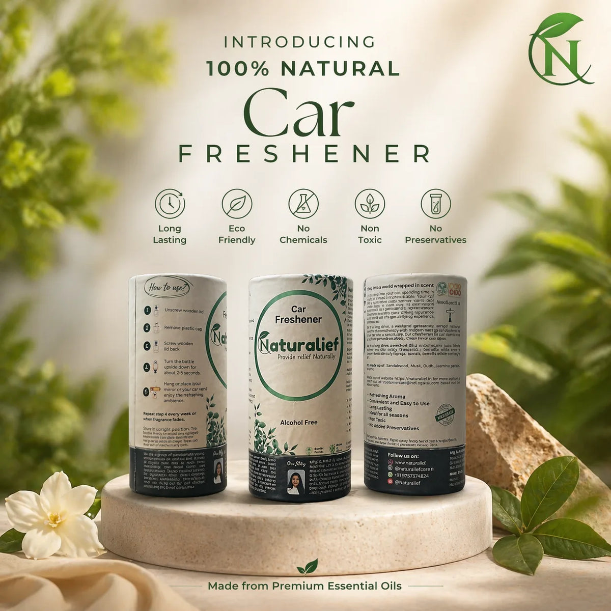 Naturalief Premium Car Freshener Combo Pack of 4 – Natural Essential Oil Fragrances