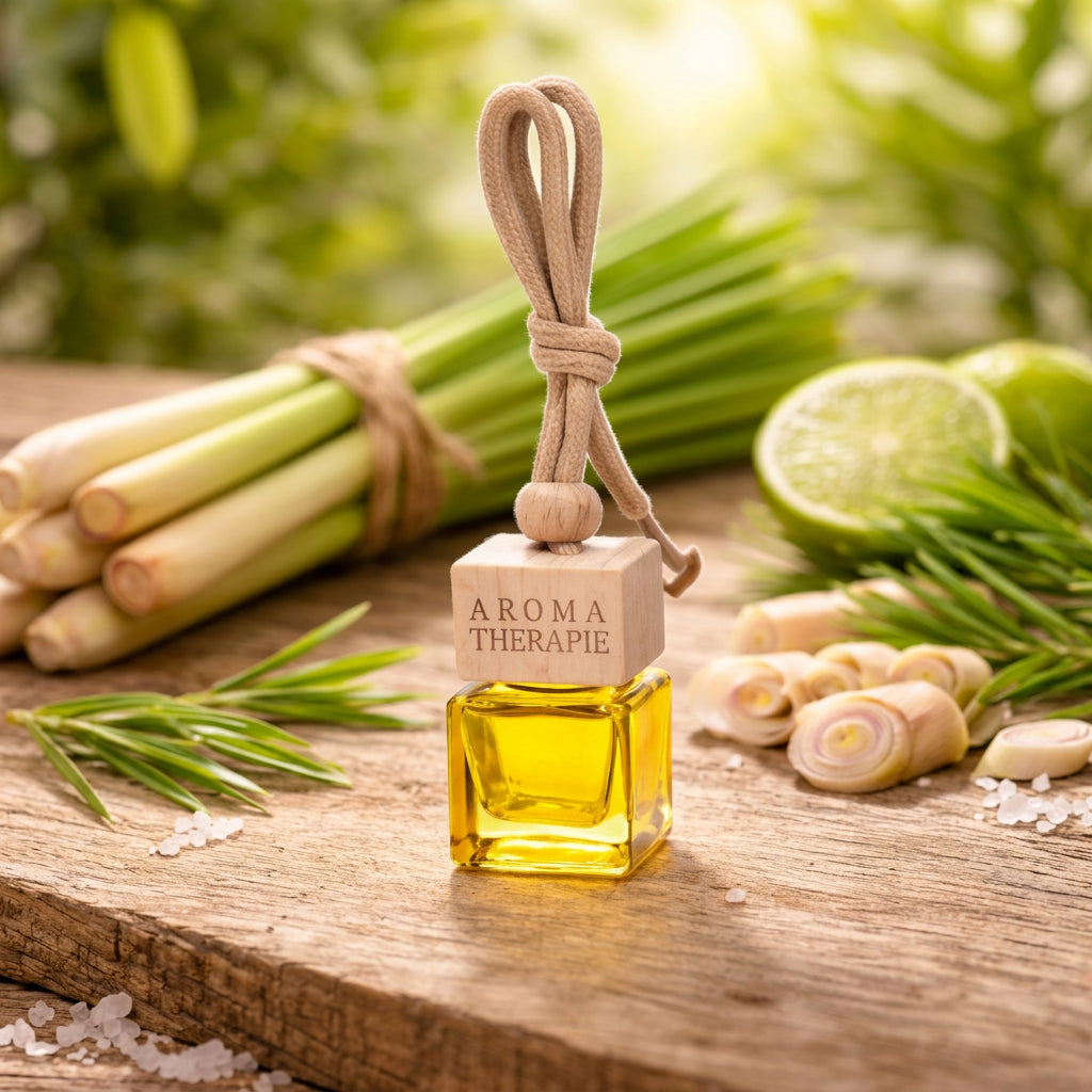 Naturalief  Lemongrass Car Freshener |Essential Oil Blend | Wooden Diffuser Hanging Pod | Modern Cube Elegance