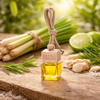 Naturalief  Lemongrass Car Freshener |Essential Oil Blend | Wooden Diffuser Hanging Pod | Modern Cube Elegance