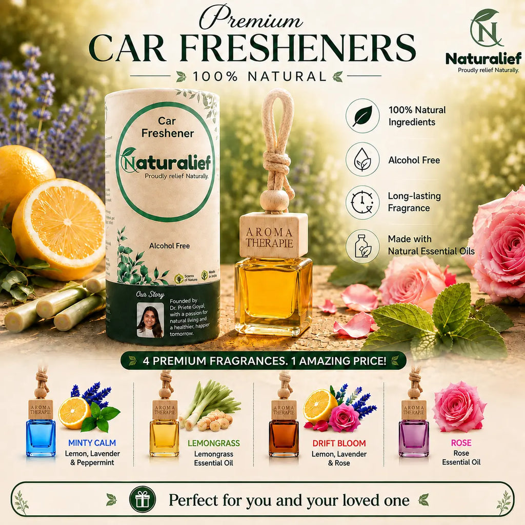 Naturalief Premium Car Freshener Combo Pack of 4 – Natural Essential Oil Fragrances