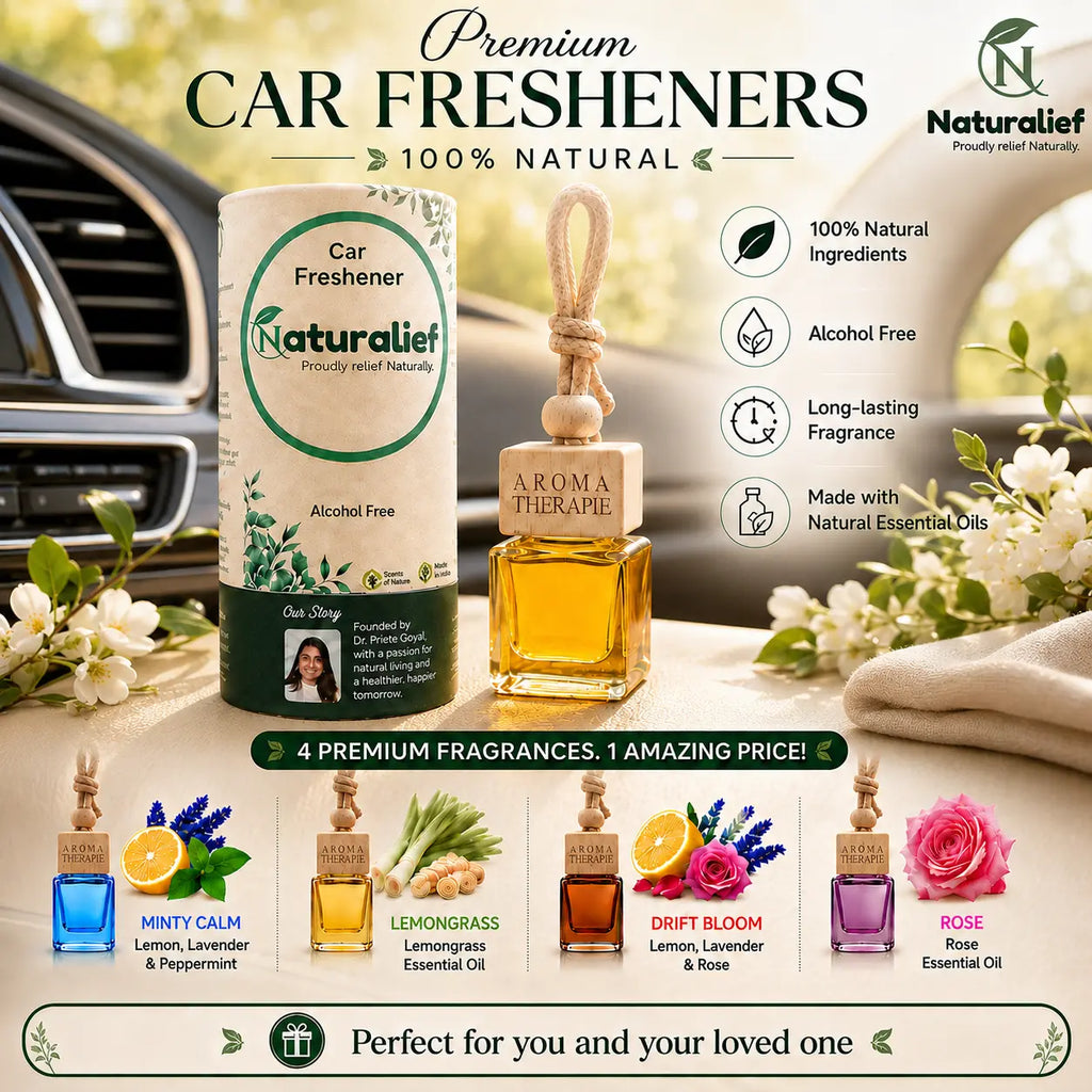Naturalief Premium Car Freshener Combo Pack of 4 – Natural Essential Oil Fragrances