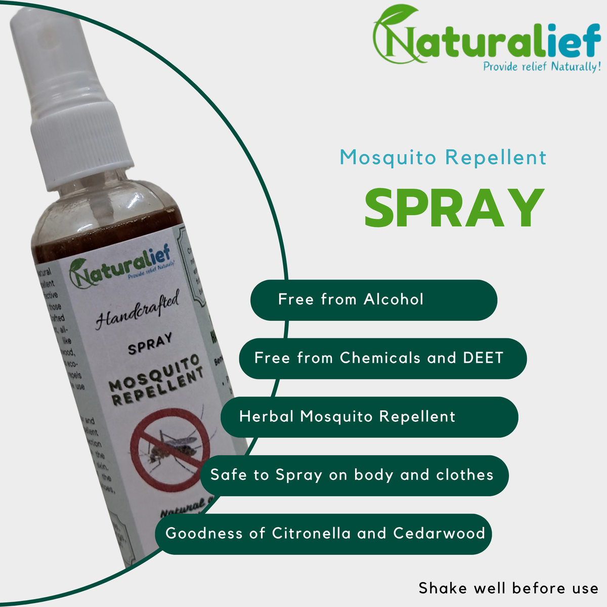Naturalief 5-in-1 Mosquito Kit | Diffuser Oil, Roll-On, Spray, Gel & Bite Relief