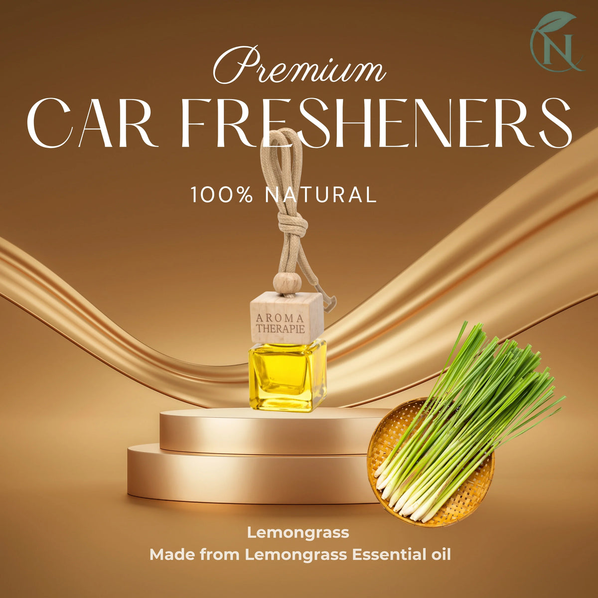 Naturalief  Lemongrass Car Freshener |Essential Oil Blend | Wooden Diffuser Hanging Pod | Modern Cube Elegance