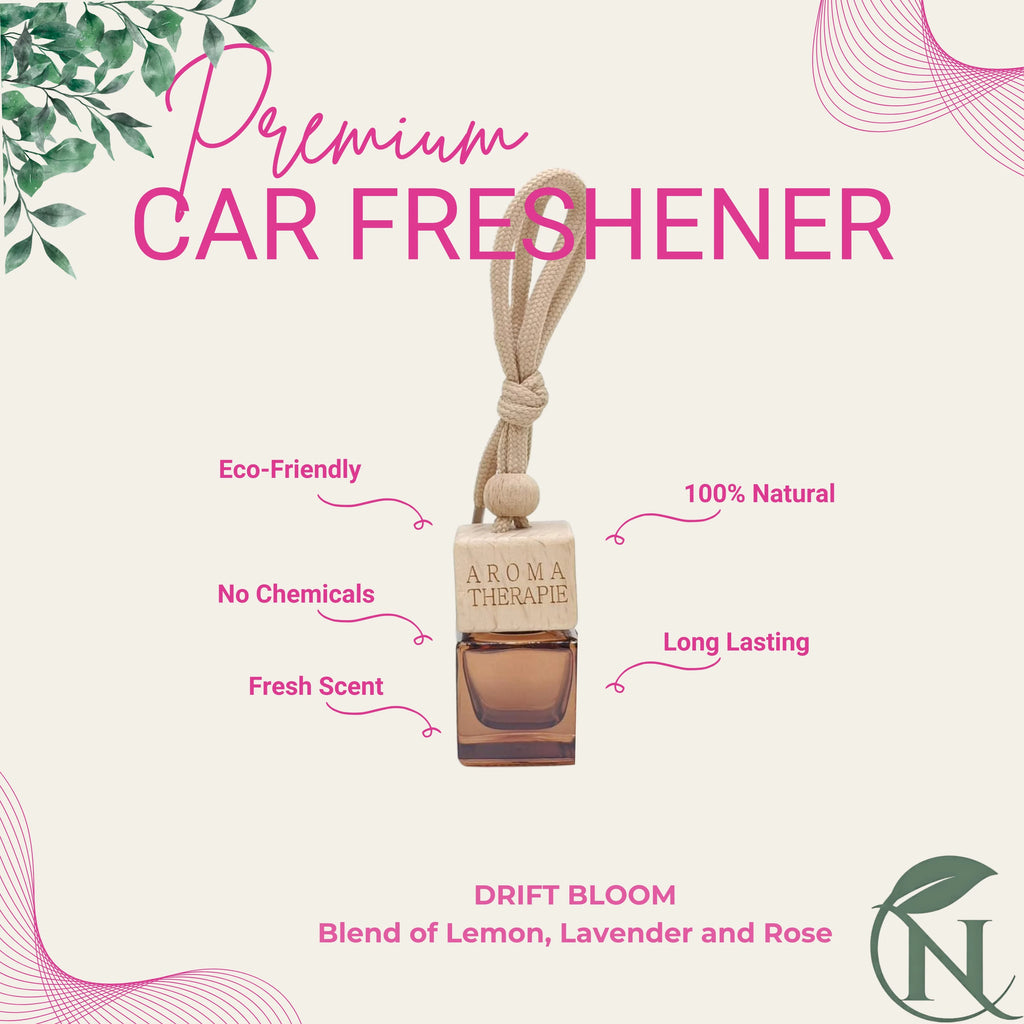 Naturalief Drift Bloom Car Freshener | Essential Oils | Alcohol-Free | Cuboid Glass Bottle