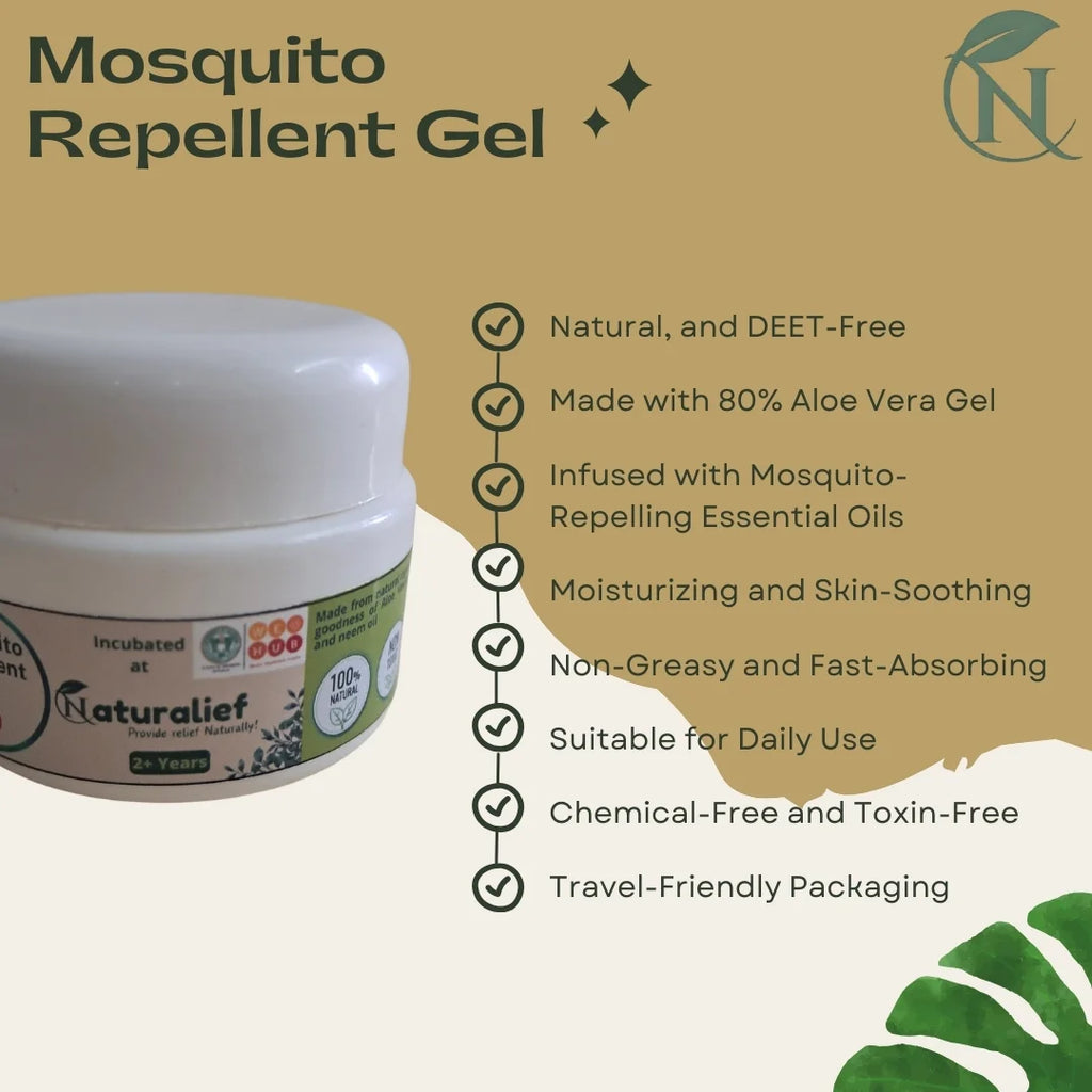 Natural Mosquito Repellent Gel – DEET-Free | Aloe Vera & Essential Oils | Herbal & Skin-Friendly
